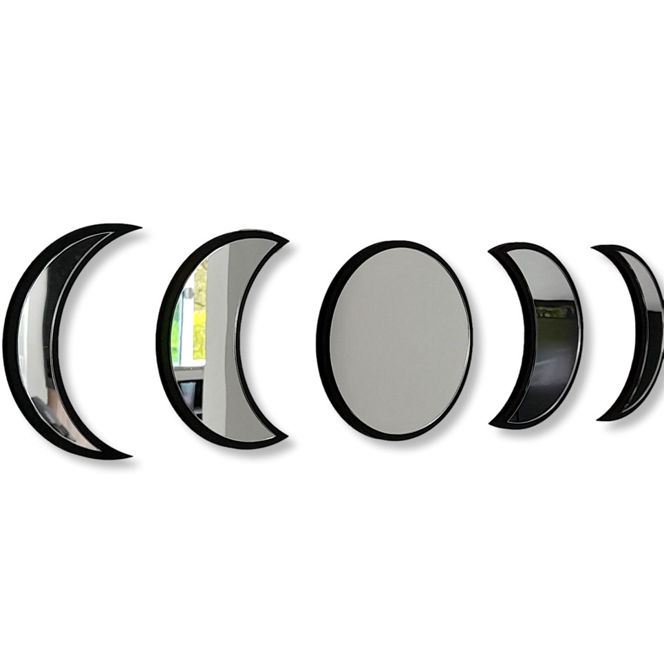 Kit 5 Peças Espelho Acrílic Fases Da Lua com Moldura MDF Decoração De Parede Sala De Estar/Quarto/Escritório Promoção em Oferta na Shopee