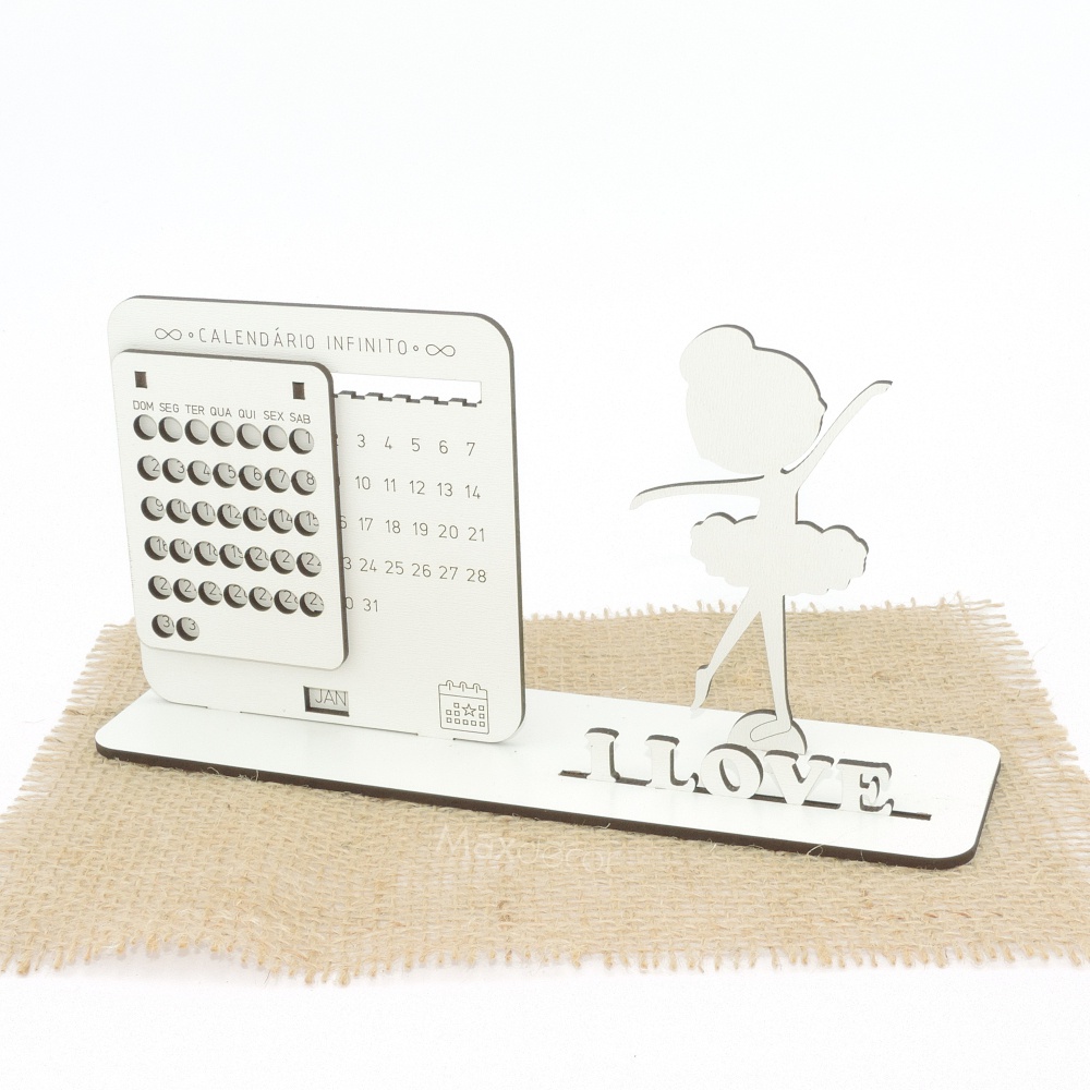 5 Calendário Infinito Personalizado Mdf Branco - Bailarina Baby