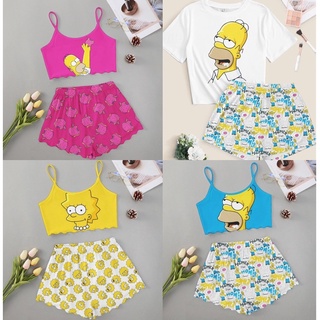Pijama feminino ondinha Simpsons adulto roupa de dormir moda verão