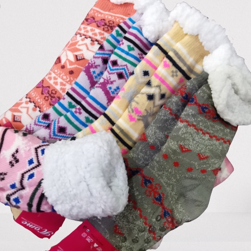 Kit Até 3 Pares Meia Térmica Grossa De Lã Com Antiderrapante Para Adulto Forrado Peluciado