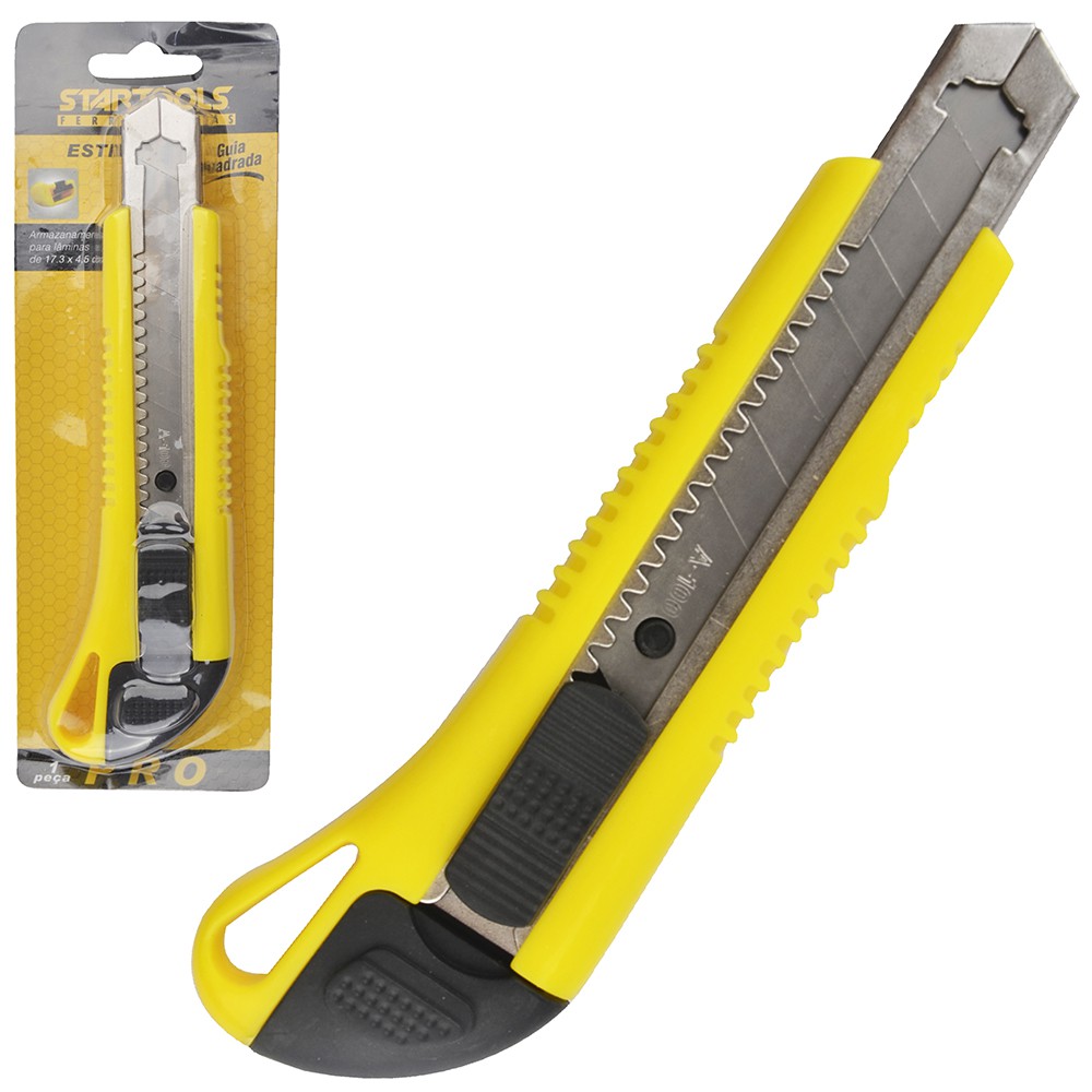 Estilete c/ Trilho de Aço Carbono 18mm Afiado com Armazém para Laminas