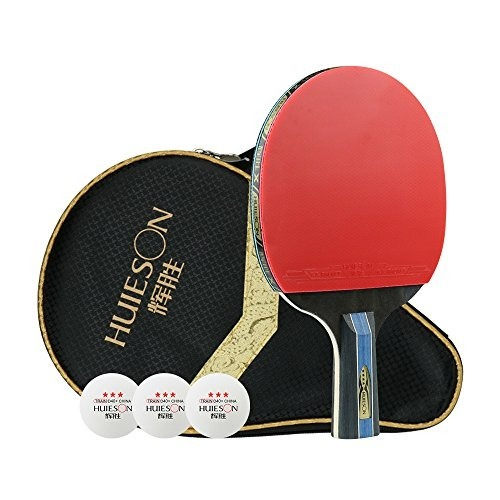 Raquete Tenis Mesa Ping Pong Profissional Classineta Huieson 4 Estrelas com Carbono + Capa + 3 Bolas