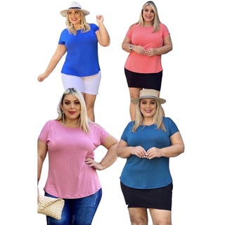 Kit com 4 camisas Blusas Plus Size blusinha feminina Tamanho especial GI ao G5