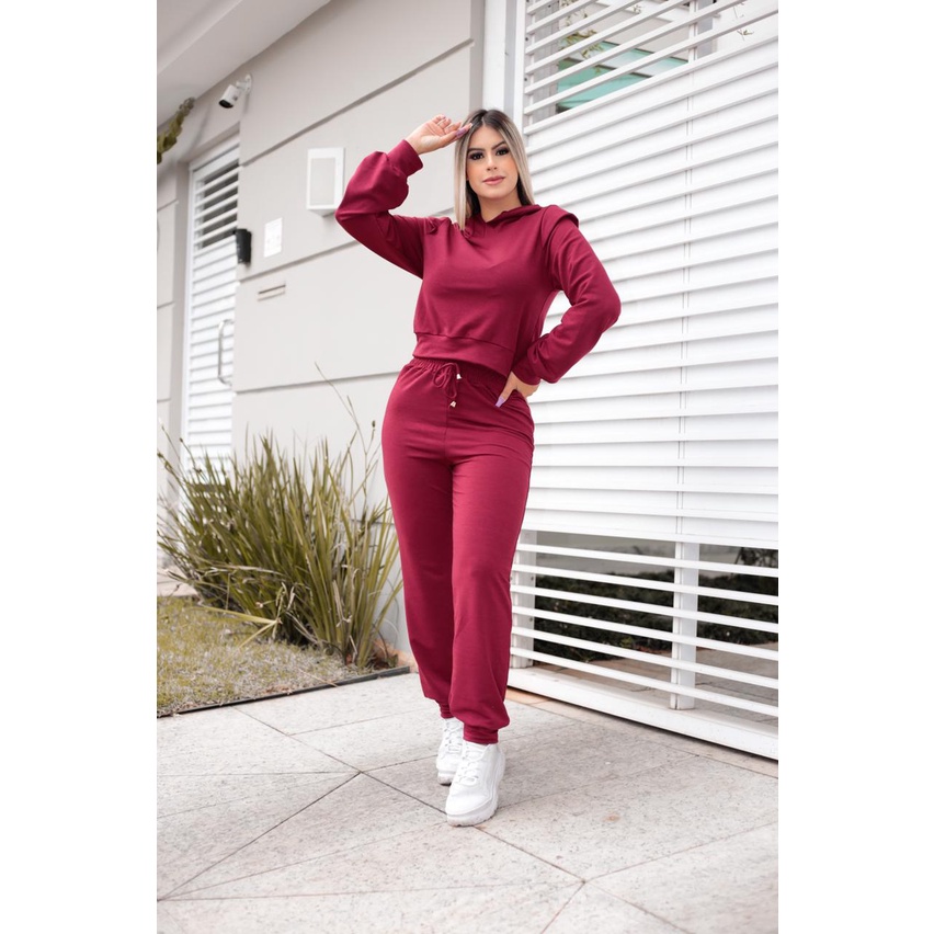 Conjunto Calça e Blusa Com Capuz Moletom Moletinho Moda Feminina Boutelle em Oferta na Shopee