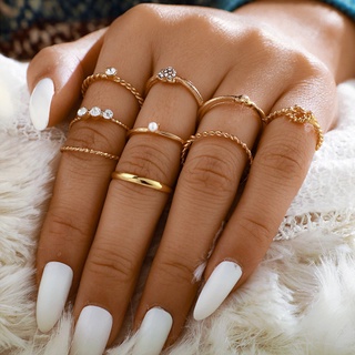 Kit 9 Anéis Falange Anel Feminino Conjunto Corações Nó Entrelaçado Delicado Dourado