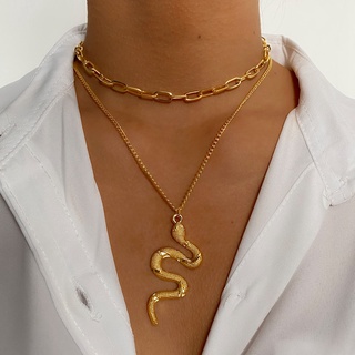 Em Camadas Cadeia Cobra Pingente Gargantilha Colar Para As Mulheres Declaração De Moda Chunky Chains Collar Colares Jóias