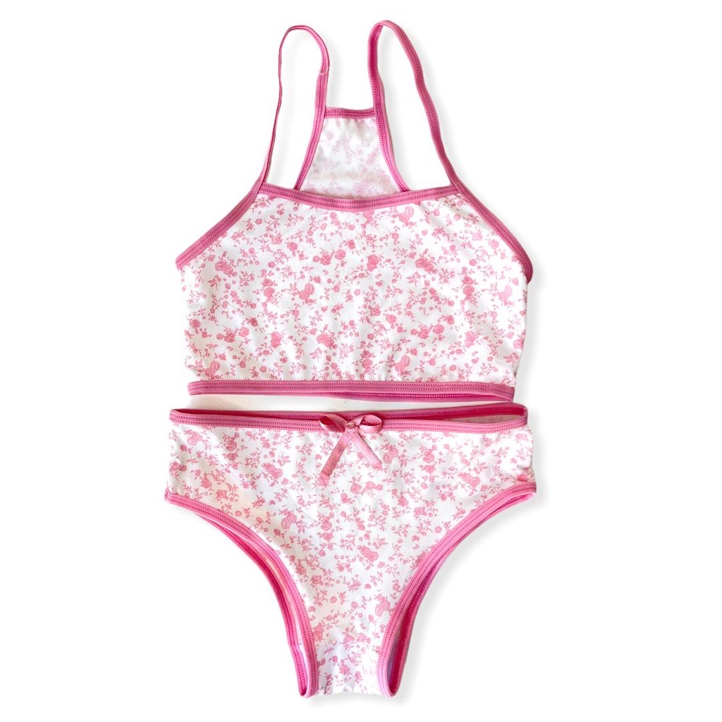 Conjunto Roupa Infantil Estampado Microfibra Menina Moça Top Calcinha