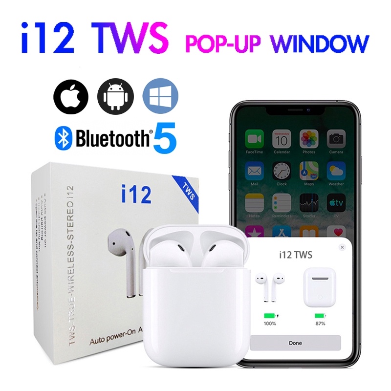 Fone de Ouvido Sem Fio i12 Tws Bluetooth Com Touch Bluetooth 5.0