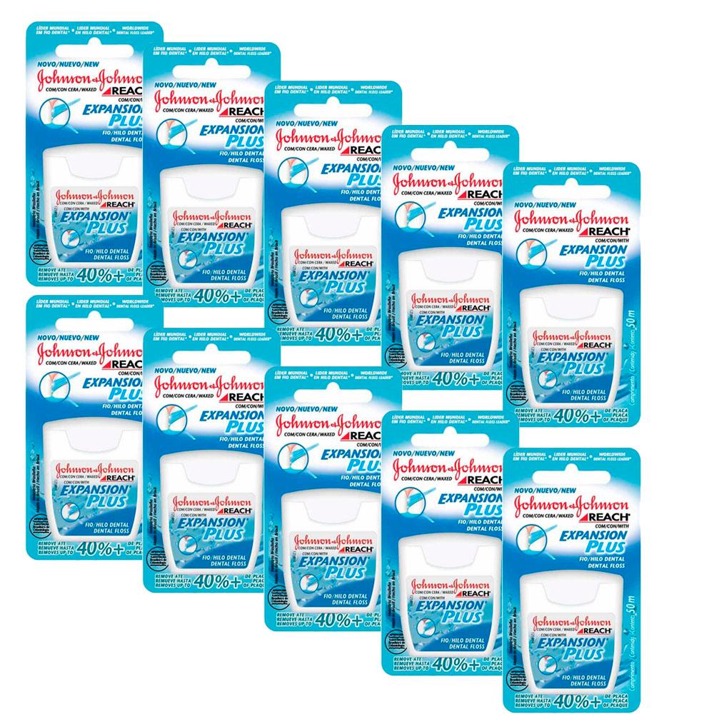 Kit 10 Fio Dental Regular Reach Expansion Plus Johnson's 50m em Oferta na Shopee