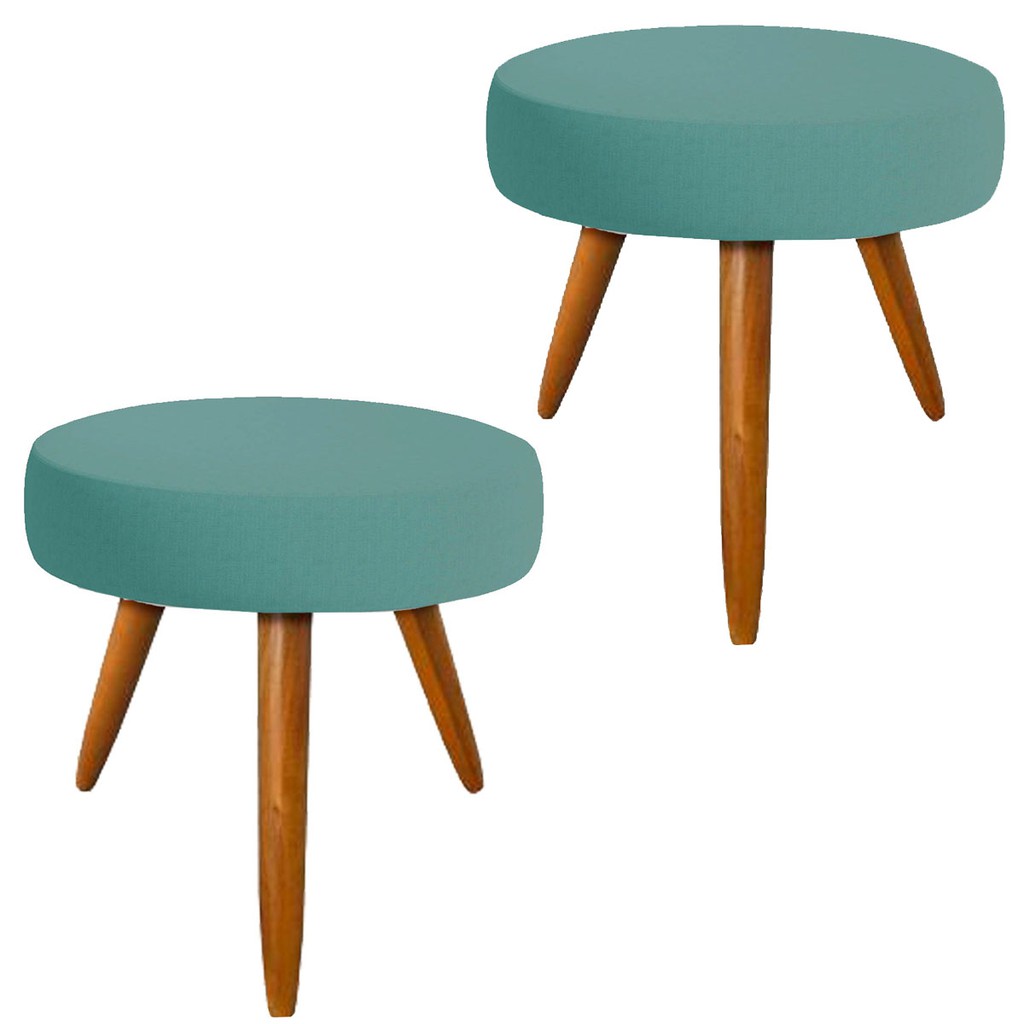 2 Puf, Puff Para Sala, Puff Redondo Suede Azul Tiffany Azul Turquesa