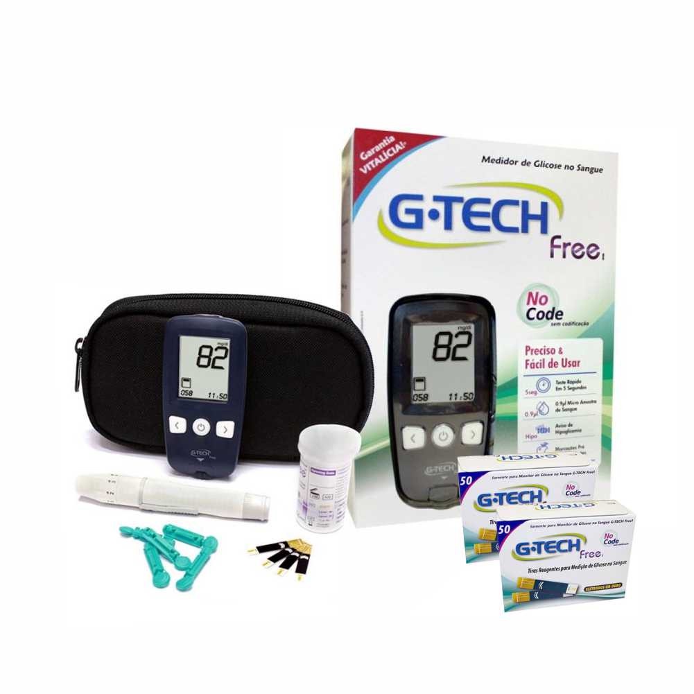 Aparelho Medidor de Glicose Free No Code - Gtech + 10 Lancetas + 100 tiras