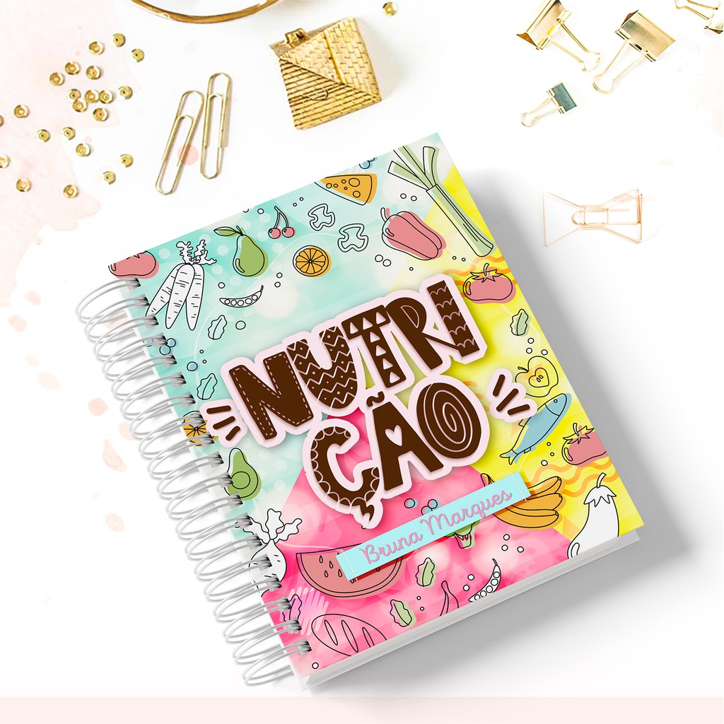 Caderno Nutrição - Tamanho A5, Colegial e Universitário - Capa Personalizada com o nome em Oferta na Shopee