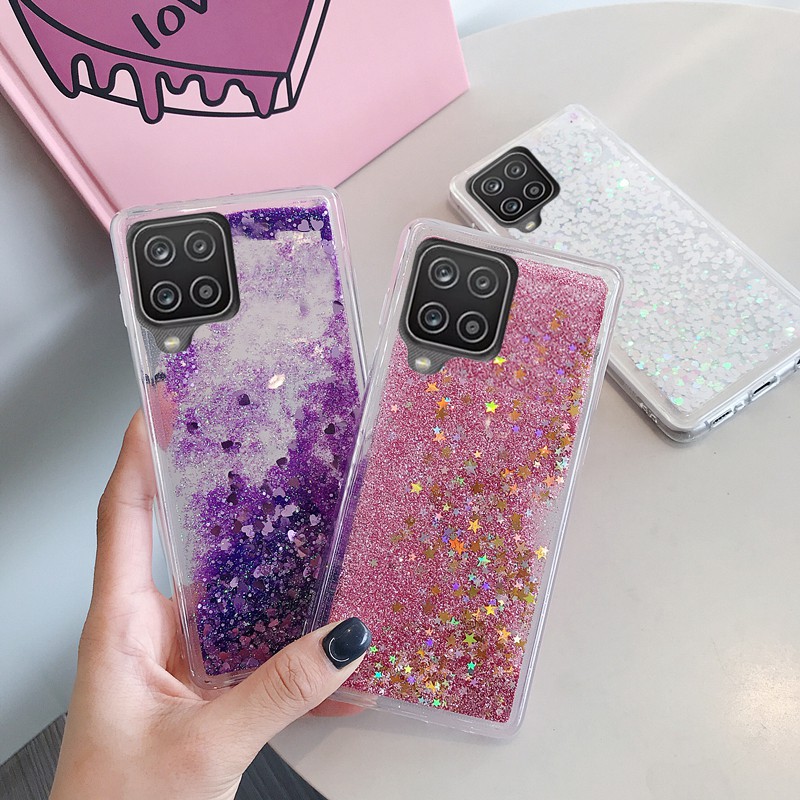 Samsung Galaxy A12 A42 5G A02S A32 A22 4G Glitter Líquido Bling Areia Movediça Dinâmico Claro Macio TPU Capa