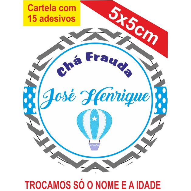 2 Cartelas de Adesivos (30 unidades) Personalizados Chá Fraudas 5x5cm com 15unidades Festa Aniversário Lembrancinha