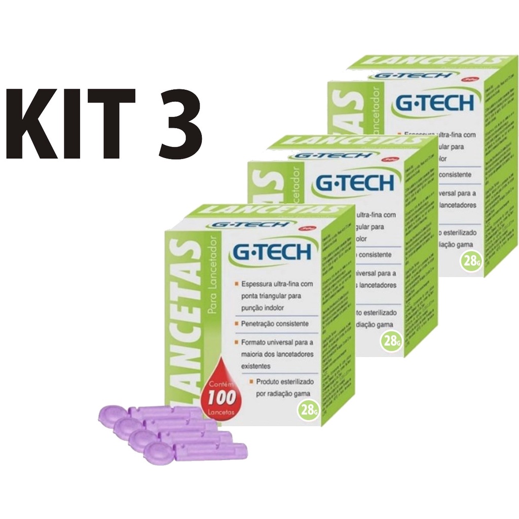 Kit 3 Lancetas Para Lancetador 28g C/ 300 Unid