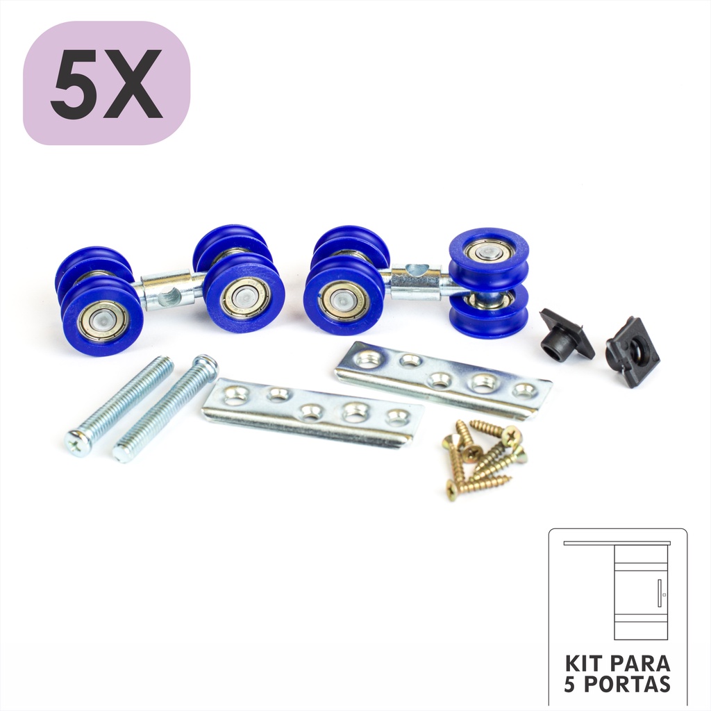 Kit 5 Jogos Roldana Porta Correr 4 Roda Concava Com Rolamento 28mm 100kg