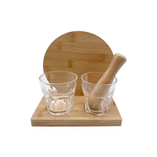 Kit caipirinha drink completo de bambu com socador e tábua 5 peças - Oikos