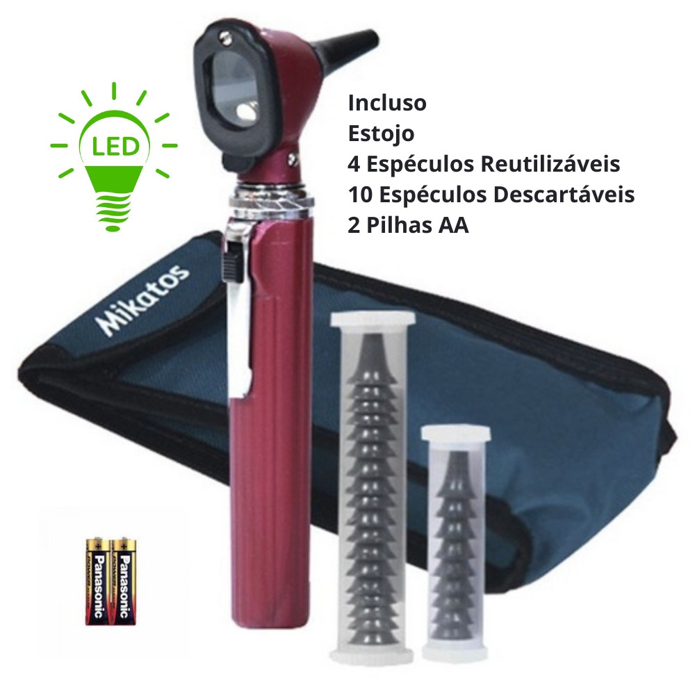 Otoscópio Mini Mikatos Led - Preto - Vinho - Azul - Verde