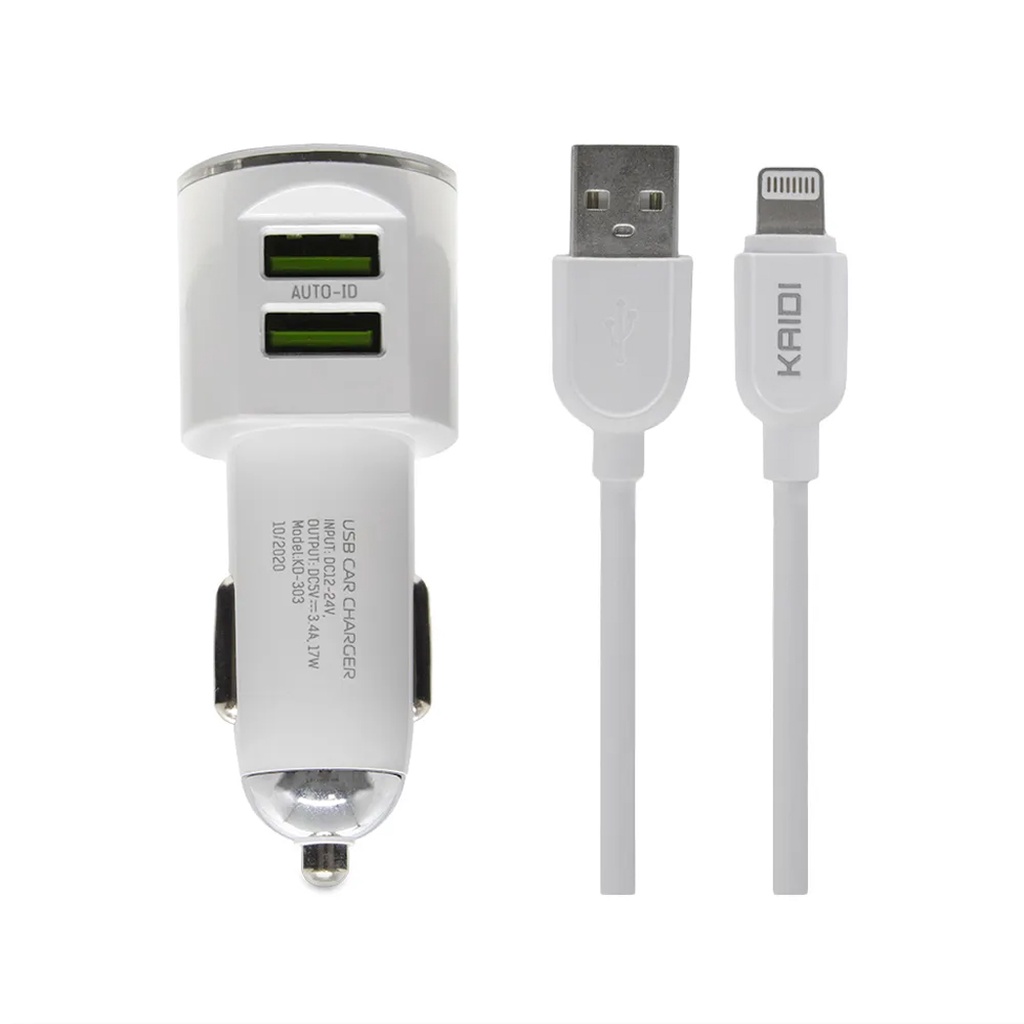 Carregador Veicular Turbo 3.4A USB Duplo + Cabo Lightning