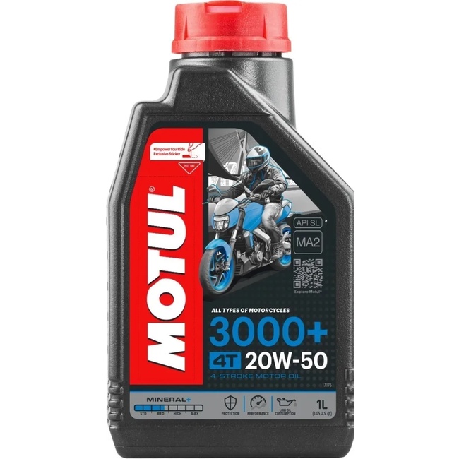 Óleo Motul 3000+ 20w50 4t Mineral Api Sl, Jaso Ma2 - 1 Litro Cbx250 Cb300 Fazer 250