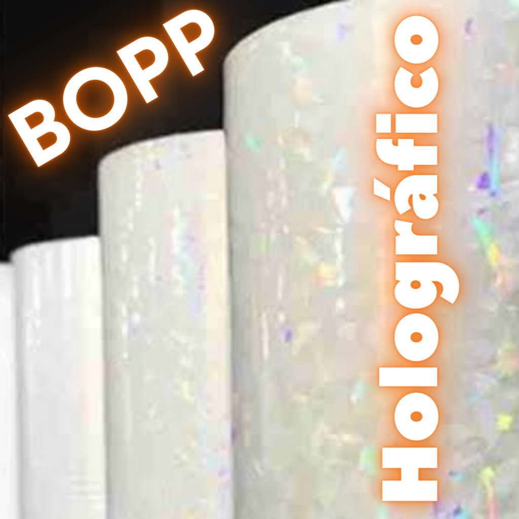 BOPP HOLOGRÁFICO (32cmx100m) Bobina Confete Coração Caquinhos Estrelinha Pedras 32x100
