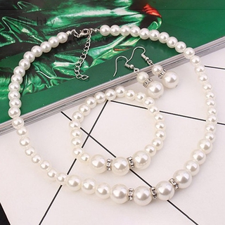 Conjunto De Jóias / Colar / Pulseira Feminina De Pérola Natural E De Água Doce Ecvob