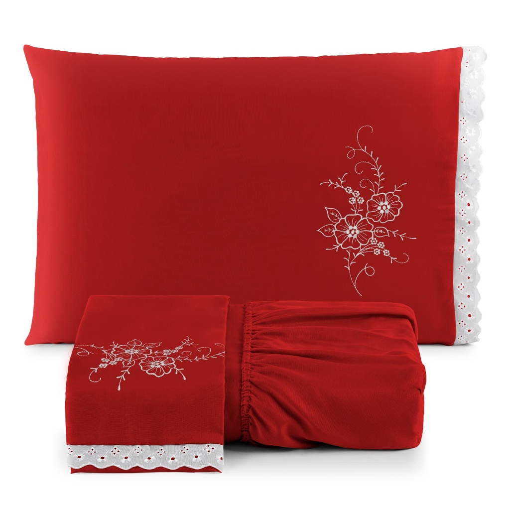 Jogo de Lençol com Elástico Casal Queen 3 Peças bordado em Oferta na Shopee