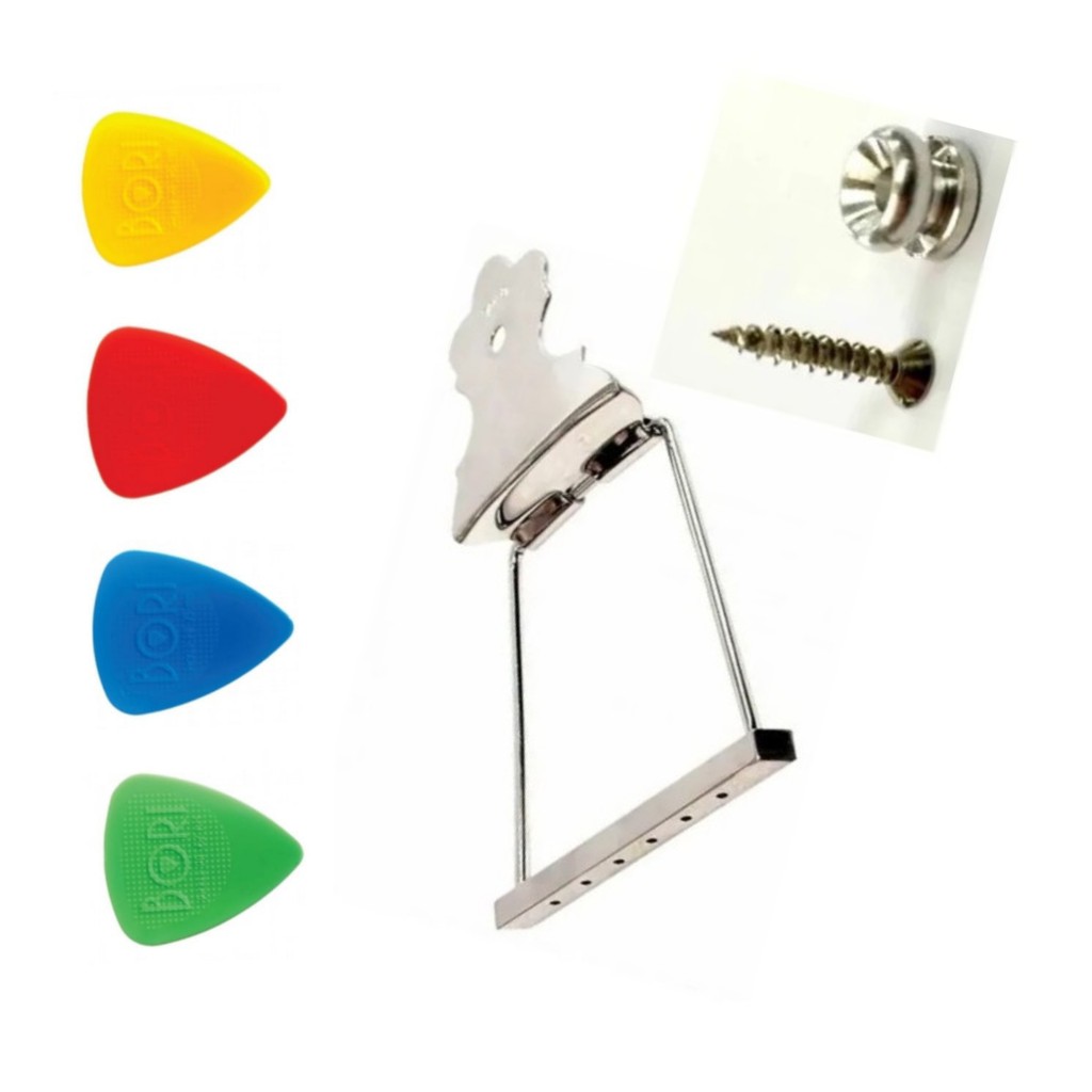 Cordal afirmador cromado para violão e roldana e 1 parafuso 4 palhetas