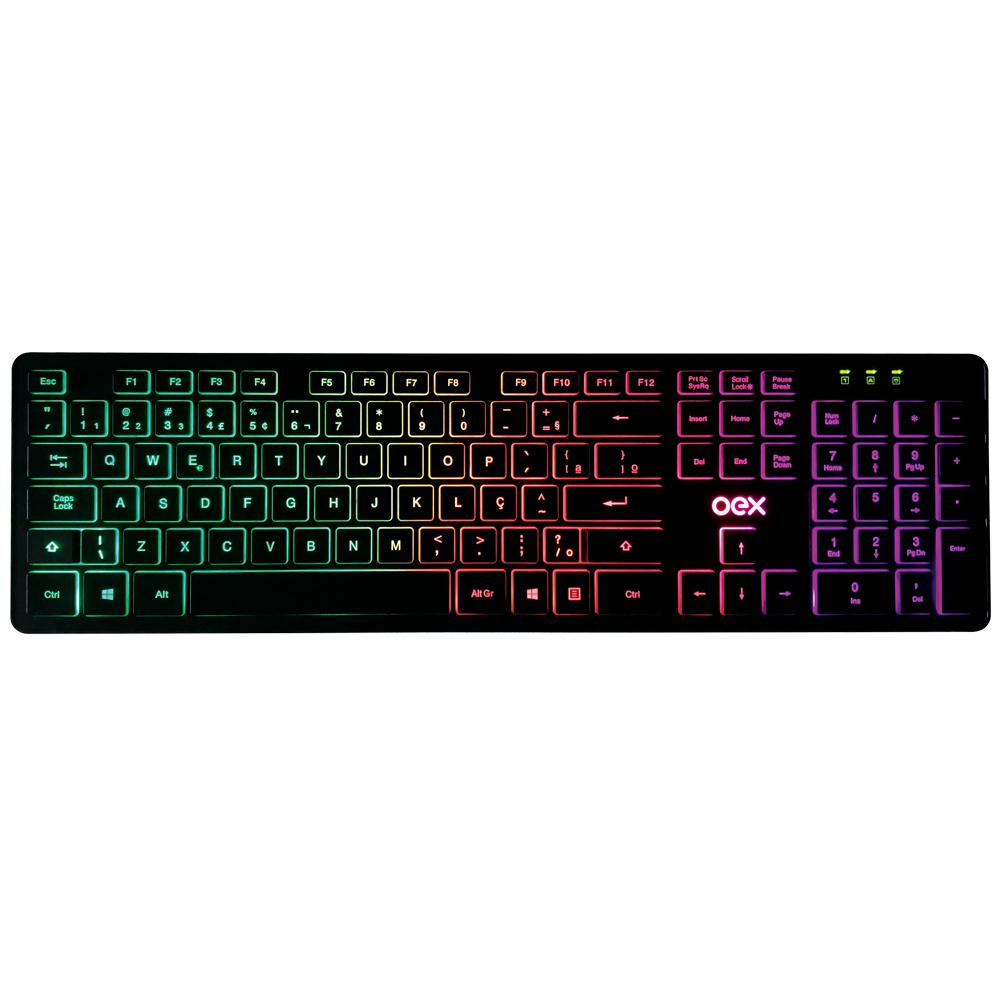 Teclado Rainbow Flat c/fio USB Preto c/ Blacklight - TC303 OEX