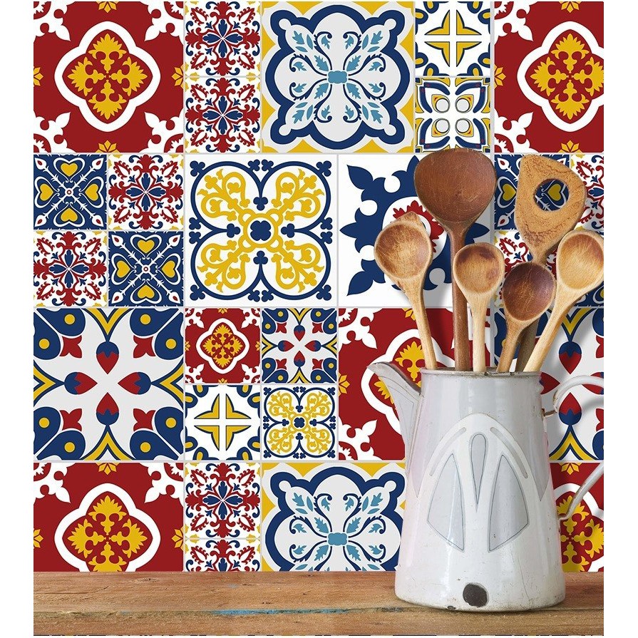 Papel De Parede Ladrilho Português Arabescos Colorido em Oferta na Shopee