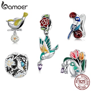 Bamoer Contas De Prata 925 Flor & Série Pássaro Para Acessórios Diy SCC21915