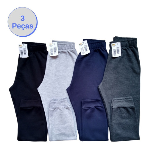 Calça Kyly Moletom Flanelada C/ Punho - Kit 3 Peças 10 Ao 16