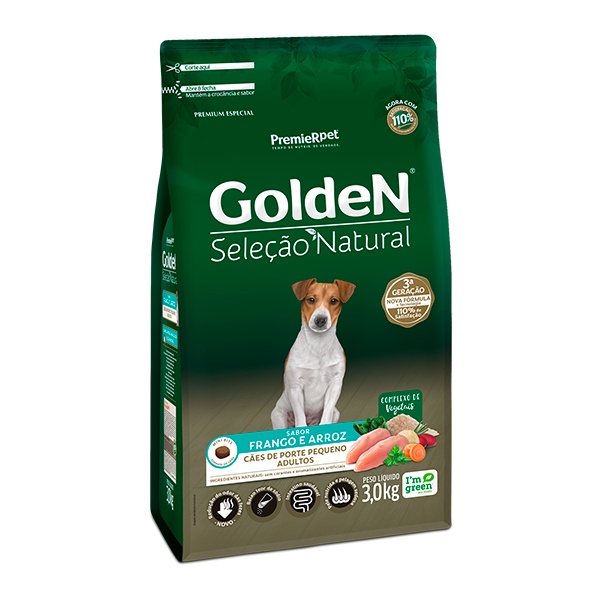 Ração Golden Seleção Natural para Cães Adultos de Pequeno Porte Sabor Frango e A