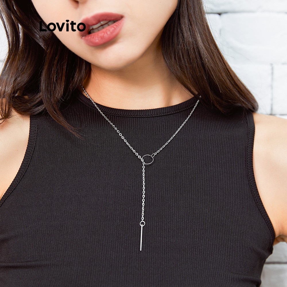 Detalhes do Lovito Colar Básico com Clavícula Geométrica Simples Círculo Vazado em Forma de Pingente A07003 (ouro/prata)