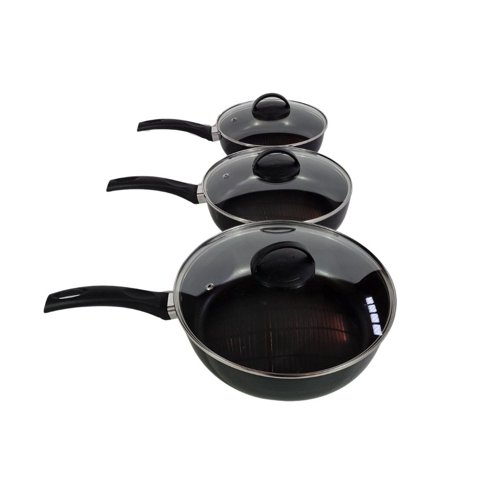 Conjunto De Frigideiras 3 Peças Antiaderente Tampa De Vidro em Oferta na Shopee