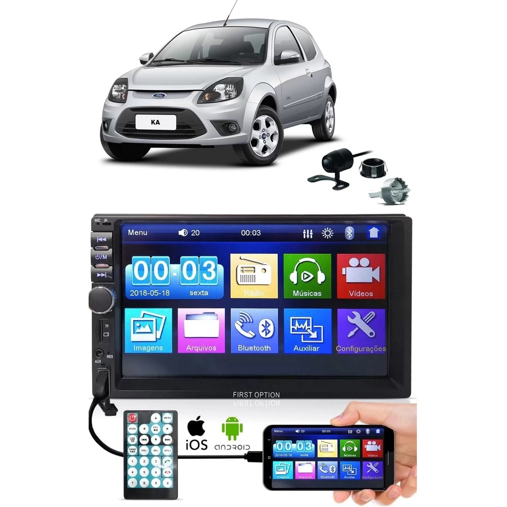 Central Multimidia Mp5 Moldura Ford Ka 1997 a 2013 Bt Usb Espelha Ios Android + Camera De Ré