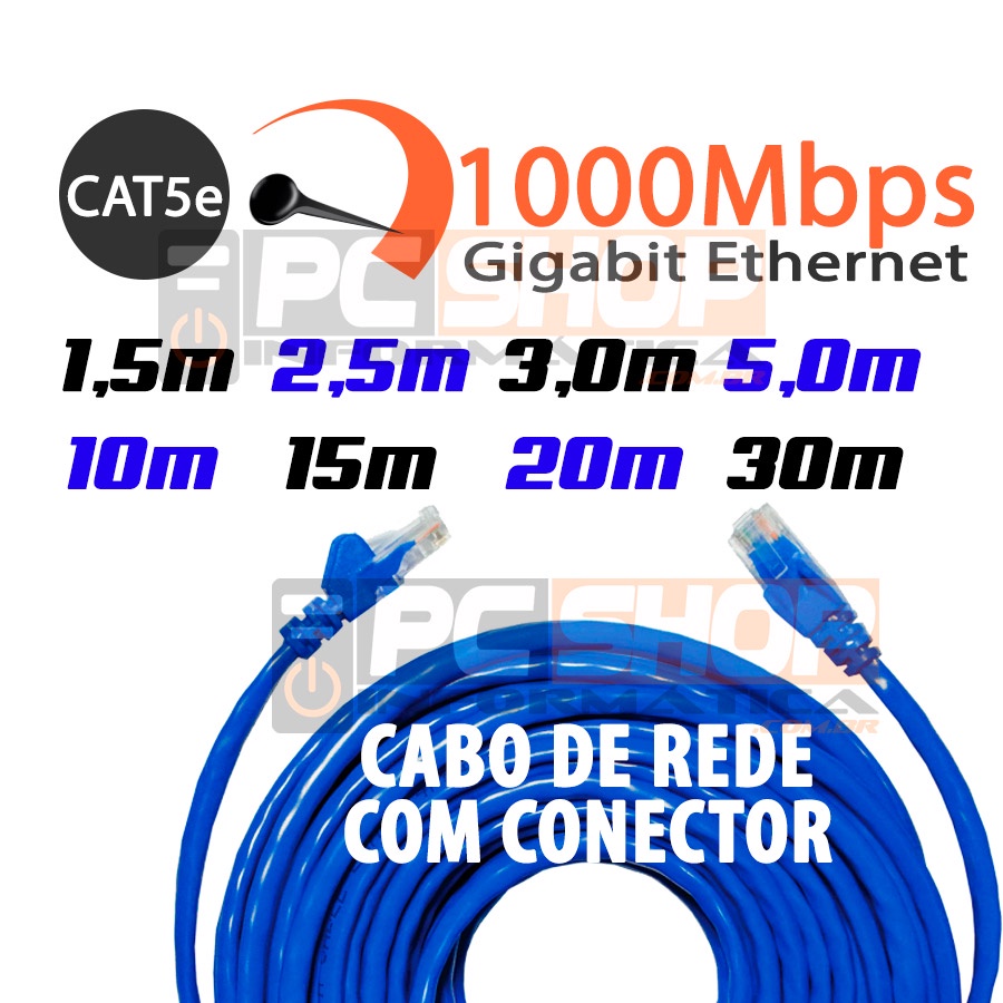 Cabo De Rede Azul Internet Lan CAT5e Patch Cord Pc Notebook Roteador Smart Tv Xbox Ps3 Ps4
