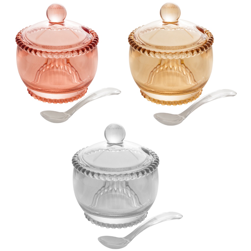 Açucareiro Com Colher Wolff Cristal Pearl Bolinha Mesa Posta