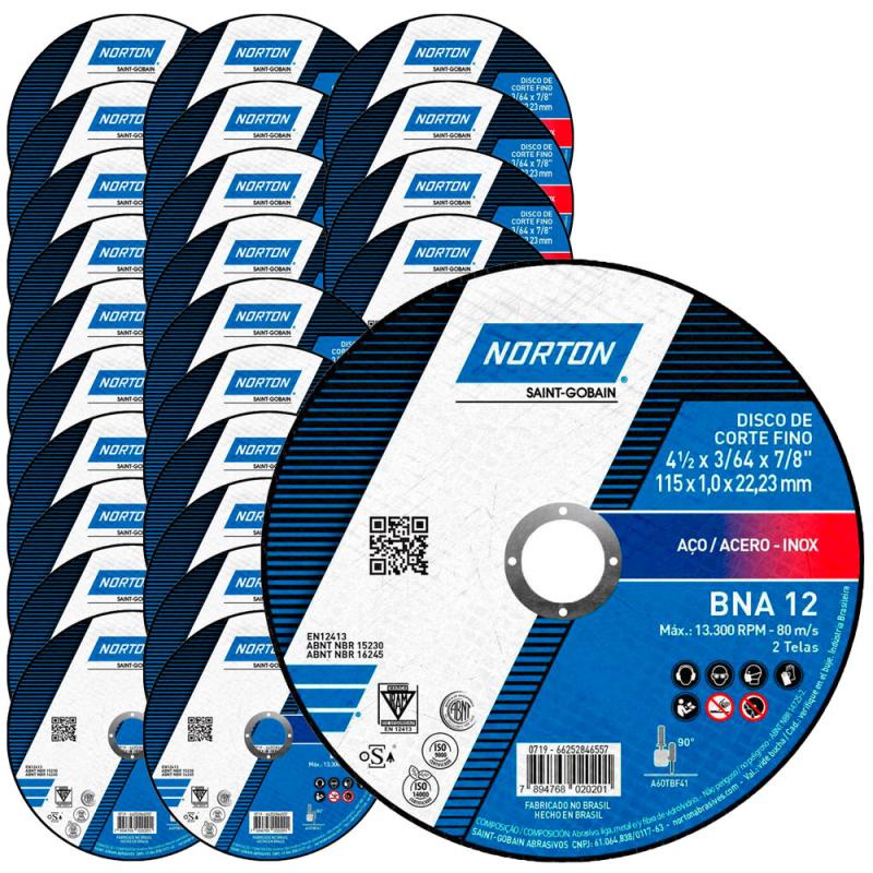 Disco de Corte para Metal e Inox 4.1/2 POL BNA 12 Kit com 25 Unidades NORTON
