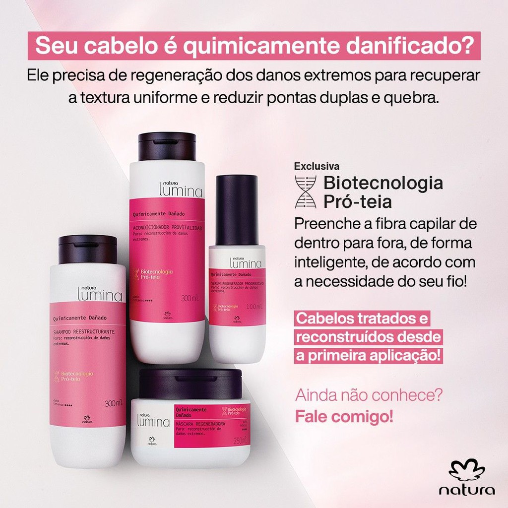Quimicamente Danificados Natura Lumina - Shampoo / Refil - Condicionador /  Refil - Mascara Regeneradora / Refil - Serum Regenerador Progressivo |  Shopee Brasil