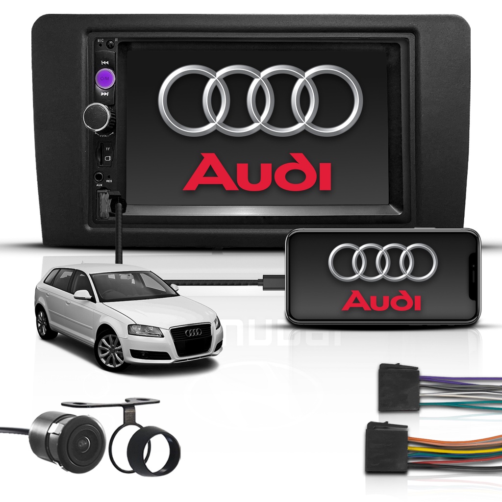 Kit Central Multimídia Mp5 2 Din 7" Bt Espelha Audi A3 2007 a 2011