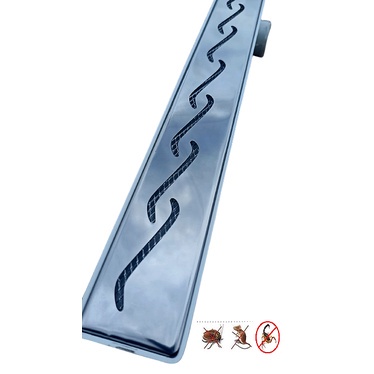 Ralo de Banheiro Linear Sifonado 5x70 modelo Ondas Inox Polida com Tela Anti Insetos - Ficone Reis