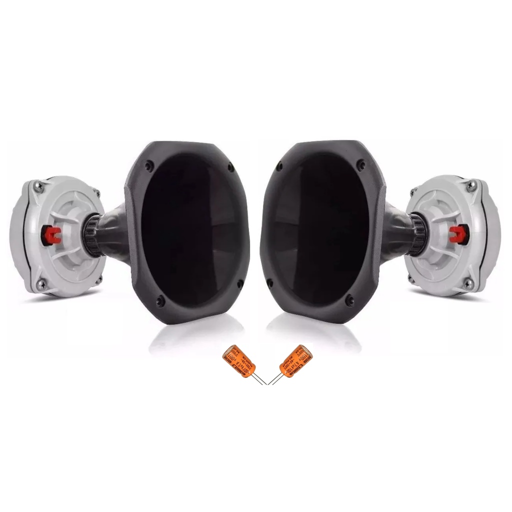 Kit Som Automotivo 2 Driver D250X Musicall 200W + 2 Corneta Curta + 2 Capacitor Para Caixa Trio