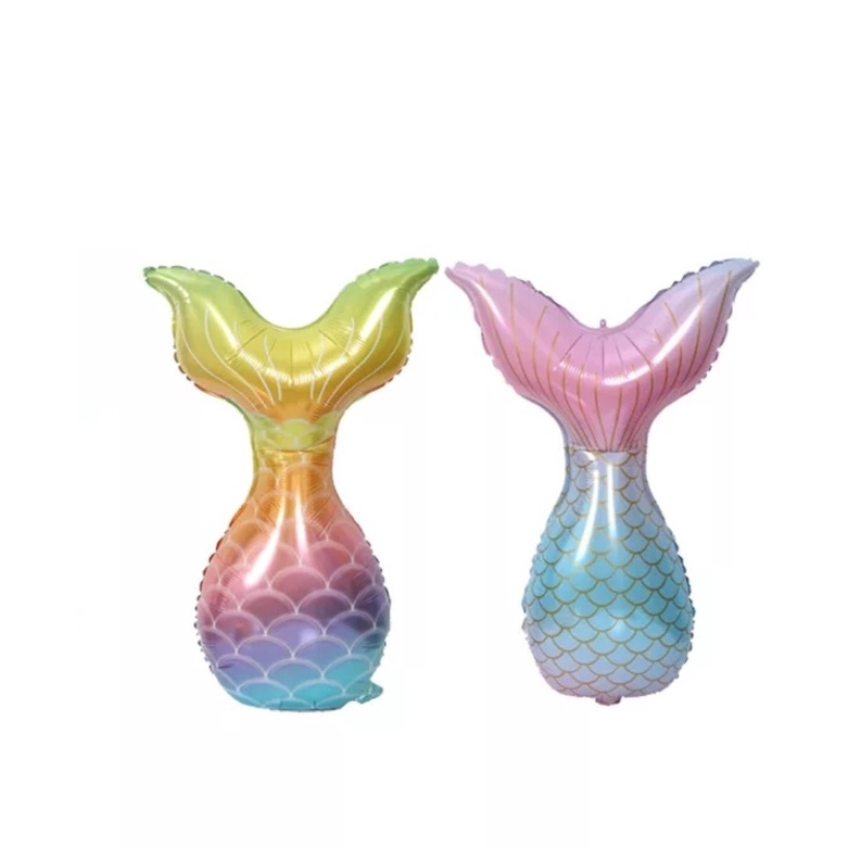 1 Balão Metalizado Calda de Sereia Gigante 88*53cm + 1 Balão Calda de Sereia Colorido 76*47cm