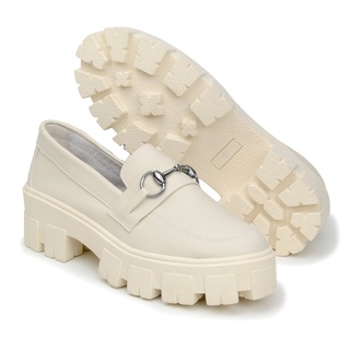 Sapato Oxford Feminino Plataforma Mocassim Tratorado Com Metal KLON