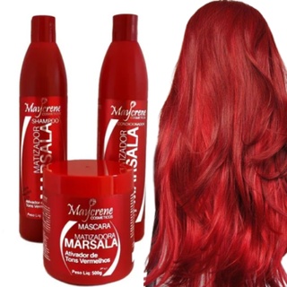 Kit Marsala Matizador para Cabelos Vermelhos shampoo + cond + mascara maycrene A Pronta Entrega