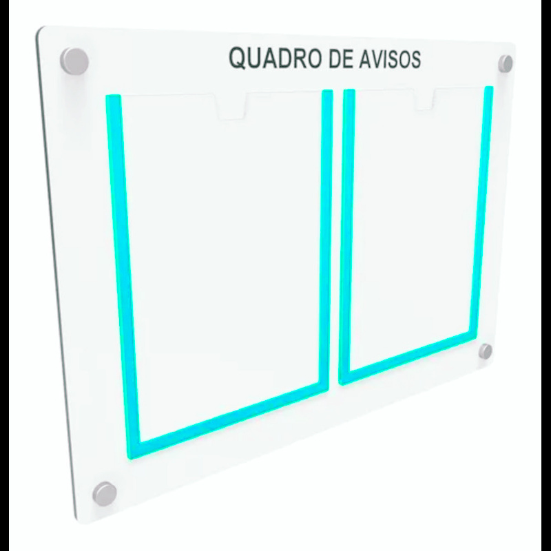Quadro De Aviso Gestão Mdf C/ 2 Displays Acrílicos P/ A4 Bordas Azul