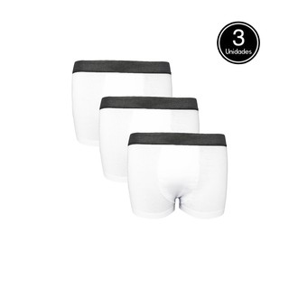 Kit 3 Cuecas Boxer Algodão Cotton Branca Com Poliester C5