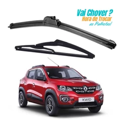 Kit Palhetas Limpador De Parabrisa Dianteiro + Traseiro Renault Kwid Ano 2017 á 2023