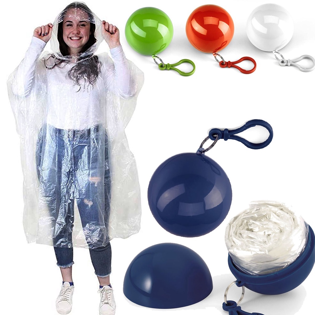 Capa de chuva descartável portátil em formato de bola chaveiro para bolsa mochila